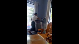Hilarious moment boy tries treadmill for the first time