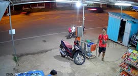 Brazen thief steals parked motorcycle from outside shop