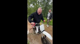 First-time motorcycle ride ends in slip-up in Tver, Russia