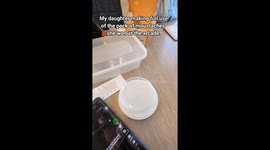 Little girl turns train ride into mustache mayhem while eating her lunch