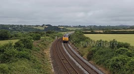 Mazey Day Railway Train Specials heading to Penzance at Gwinear in Cornwall