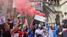 Hundreds protest in a last-minute bid to prevent the banning of Palestine Action outside the Royal Courts of Justice
