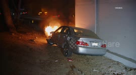 US, Los Angeles: Downtown Los Angeles Fiery Hit-and-Run Crash