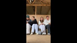 Chicken steals spotlight at farm shop while friends recover from hangover.