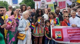 Supermodel Naomi Campbell and Sadiq Khan at the start of the London Pride parade