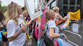At the 2025 Pride Parade people attending Pride clash with Anti Pride protestors