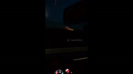 Nighttime view of forest fire near Quedlinburg, Germany