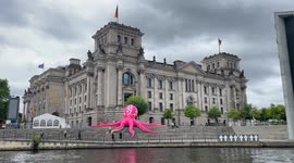 Germany: Activists deploy giant pink octopus to protest deep-sea mining in Berlin