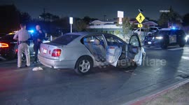US, Los Angeles: Huntington Park Pursuit Suspect Rams LAPD Unit During Street Takeover