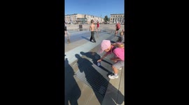 Fountain jet lifts bottle mid-air in Turinsky, Russia