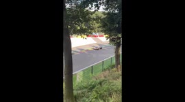 Race car crash during high-speed overtake at Spa-Francorchamps in Stavelot, Belgium