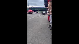Drag racing car flips after crashing into wall in Chișinău, Moldova