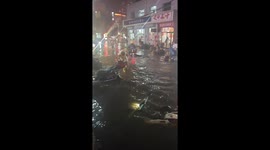 Massive street flooding after heavy rain in Shanxi, China