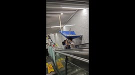 Subway escalator leak during rainstorm in Sichuan, China