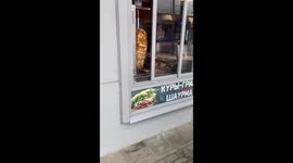 Pigeons caught pecking shawarma meat at Moscow, Russia