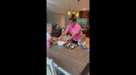Sprinkle spill during cookie prep in Cedar Rapids, Iowa, USA