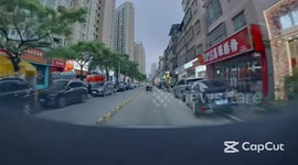Delivery motorcycle blocks traffic in Guangdong, China