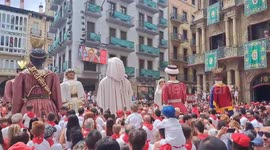 Spain: Giant Puppets Parade Through Pamplona During San Fermín Festival