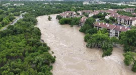Texas Floods: Drone View Shows Swollen San Gabriel River