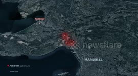 France: MOTION GRAPHICS - Wildfire spreads rapidly in southern France, disrupts Marseille airport