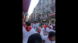 Tourist films POV-style video at Pamplona's terrifying bull run