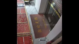 Cat gets stuck in roll-up door and rescued in Fujian, China