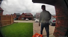 Playful dog gives delivery man a scare in Middlesbrough, England