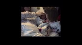 Little girl meets brother for the first time but won’t stop bothering him