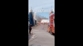 Two injured when ship kitchen catches fire from gas leak