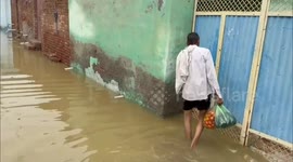 Floodwater entered residential areas after heavy rain in Rajasthan, India