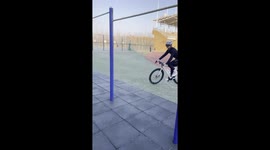 Cyclist Does Pull-Ups with Road Bike