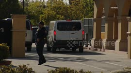 US, Los Angeles: Camarillo ICE Detainee Transport Vans Arrive at US Customs Field Office