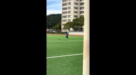 Man accidentally kicks football into camera in Yunnan, China