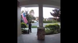 Delivery Driver Salutes American Flag
