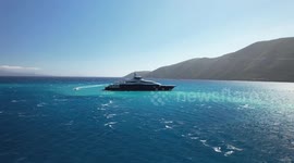 Mark Zuckerberg anchored in Vasiliki Bay, Lefkada, on his Superyacht LAUNCHPAD. DRONE CLIP 01
