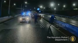 Honolulu Police Vehicle Struck While Clearing Moanalua Freeway Hazard