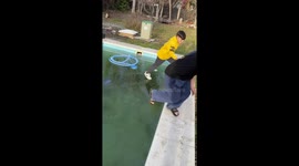 Boy unexpectedly falls through frozen pool in Trelew, Argentina