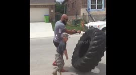 10 year old amputee works out with wounded Marine
