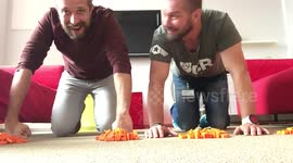 Guys do 22 push-up challenge on Lego blocks