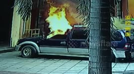 12-year-old boy playing with fire burns a car