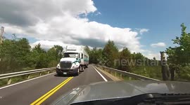 Near Head On Collision with Tractor Trailer