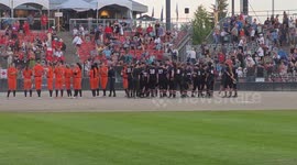 Canada: Team Canada and Team Netherlands Celebrate Post Game at Canada Cup July 12