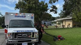 Largo, Florida Firefighters Finish Lawn After Assisting Medical Patient