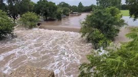 Raging Flood Waters Rushing Through Sulphur Creek in Lampasas, Texas
