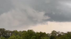 Dark clouds gather as storm approaches in Crawfordsville, Iowa, USA