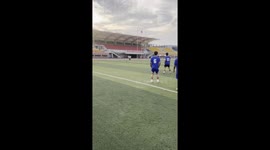 Soccer player accidentally hits teammate in the face during practice in Anhui Province, China