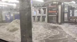 New York subway swamped by heavy downpour