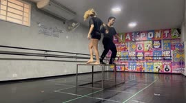 Dance partners face unexpected setback when table breaks mid-rehearsal