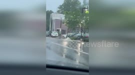 US: Water Erupting From Storm Drains During Arlington Flash Flood