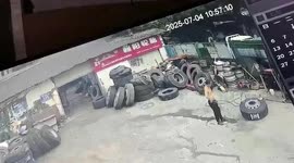 Mechanic narrowly avoids being killed by exploding lorry tyre while inflating it